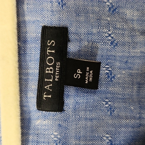 Talbots Women's Blue Chambray 100% Linen Button Down Tie Front Top Size SP - Picture 13 of 14